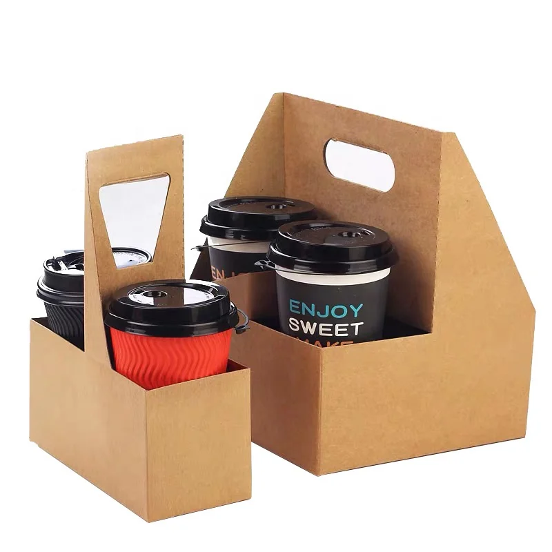 Coffee Takeout Cups Holder Foldable Cardboard Tray Carrier for 2/4 Cup Holder Tea Paper Cup Holder details