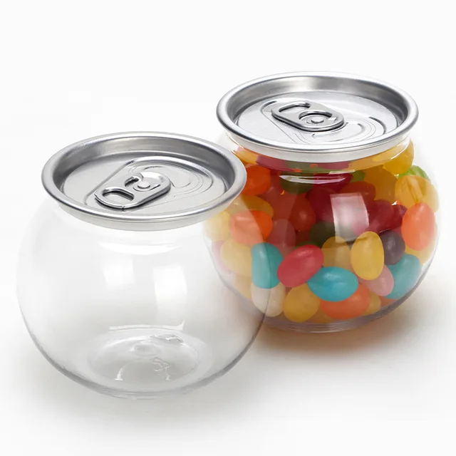 Cheap Price 200 ml Mini Food Grade Soda Cans PET Transparent Plastic Jar with Lids for Candy Juice Beverage