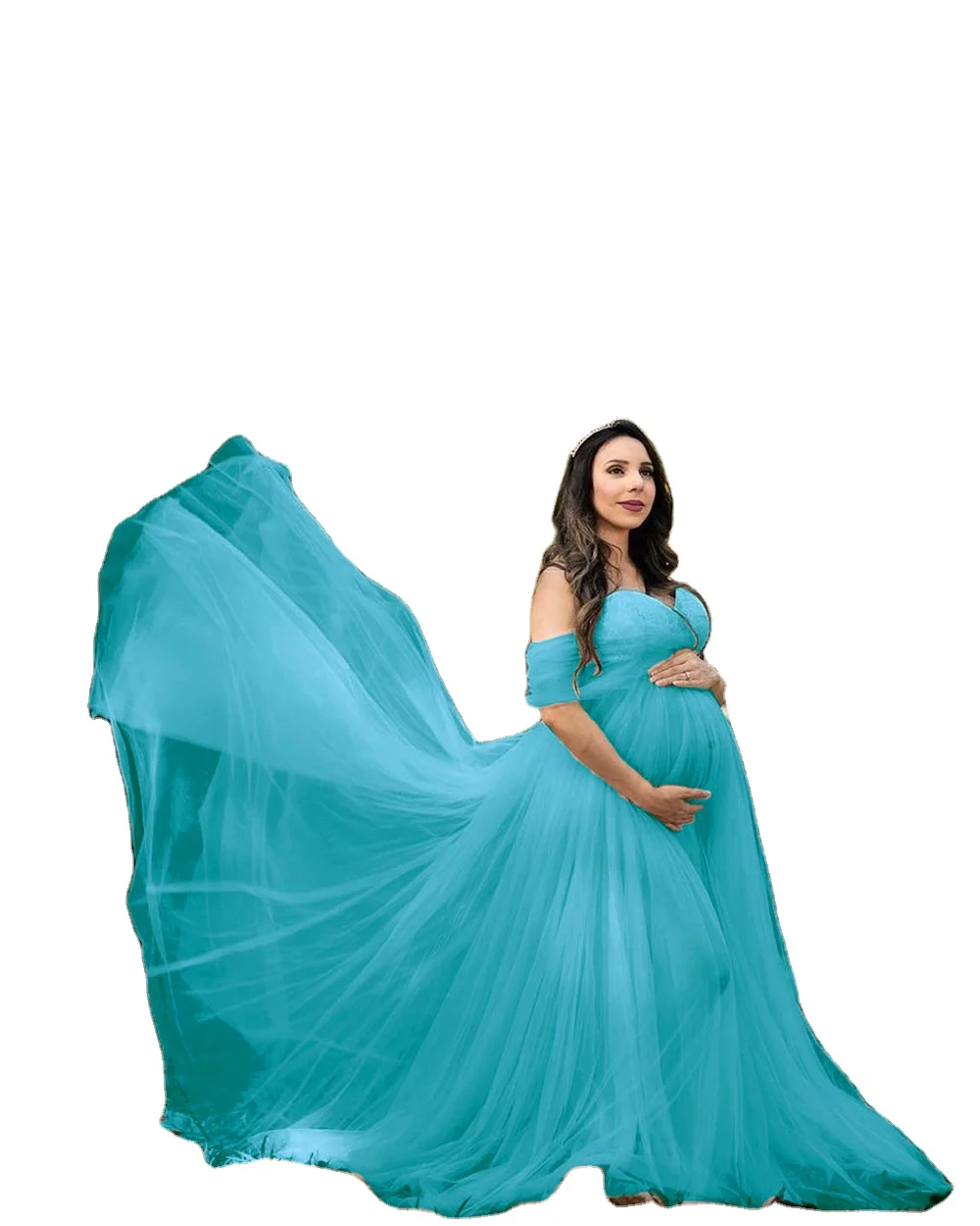 Sexy Pregnant Female Baby Shower Dresses Mesh Woman Pregnancy Photo  Shooting Dress Long Maternity Photography Session Gown