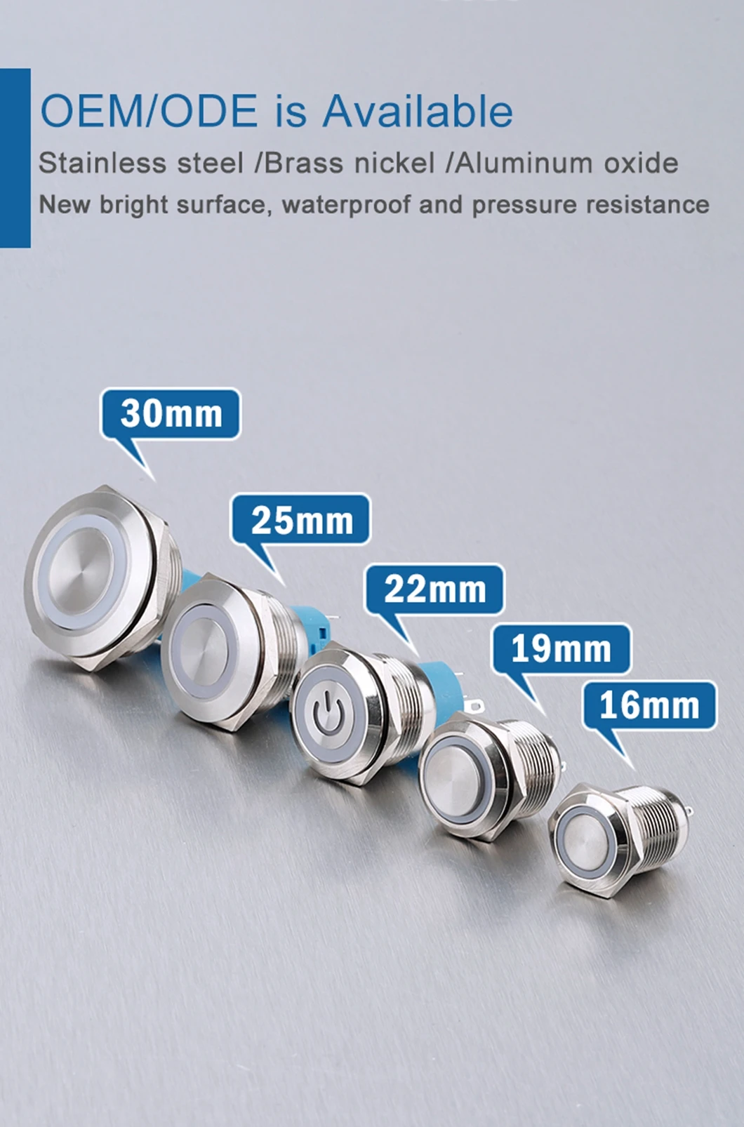 Xb4 White LED Push Button Switch Illuminated Round Flat Head Momentary Metal Push Button Switches With Light 13 thumbnail image