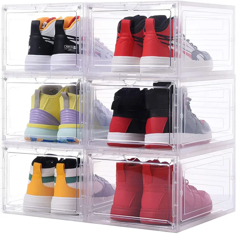 Large Sturdy Shoe Storage Boxes Pack of 6 Stackable Clear Plastic Shoe  Organizer Containers for Closet Drop Front Shoe Bins for Display Sneakers -  China Makeup Case and Plastic Case price