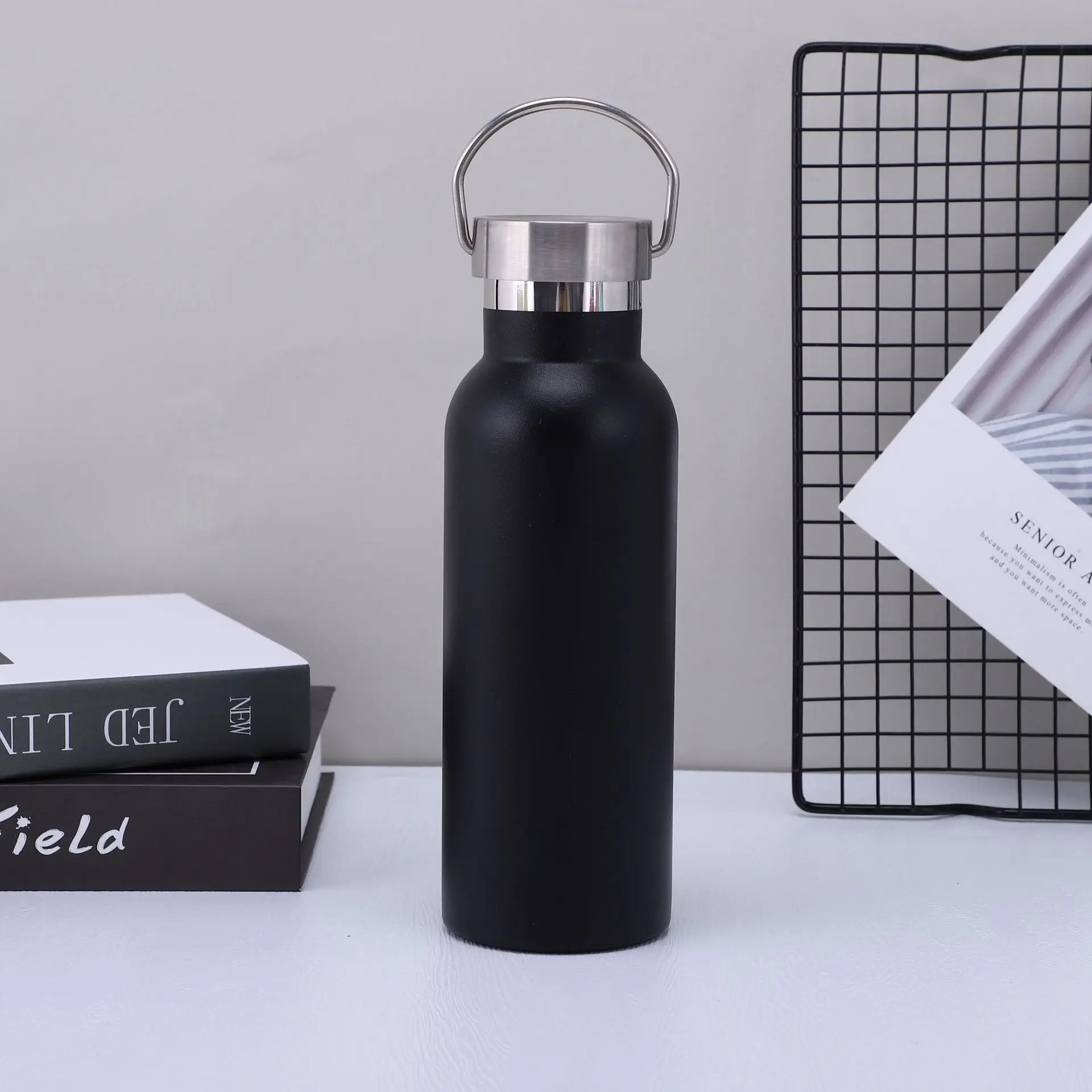 Custom Logo Portable Double Wall Vacuum Flask Stainless Steel Thermos Water Bottle with Handle