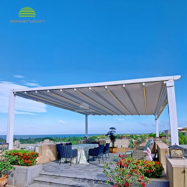 Motorized Retractable Roofs Pergola Outdoor Shade Aluminium PVC Pergola  Folding Roof
