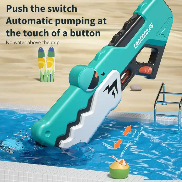 Pistola de agua de cocodrilo eléctrica para exteriores de alta presión para  niños, pistolas de juguete de plástico automáticas de 15m de alcance