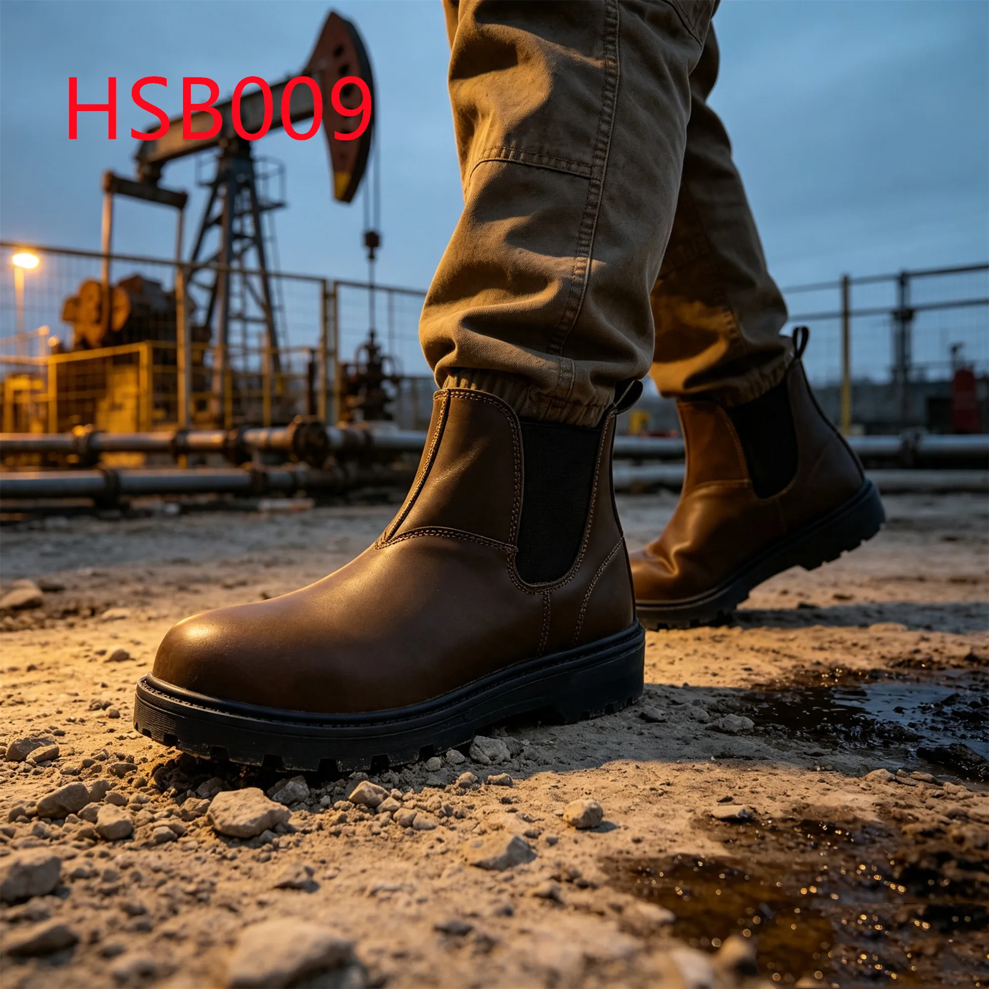 HY,Guardrail Repair Crazy Horse Leather Hua Singh Leather Safety Shoes Pull on Style Anti-puncture Brown Work Footwear HSB009