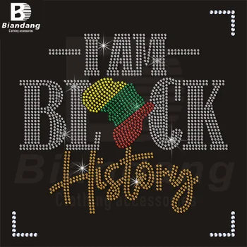 Custom Rhinestone Designs Black History Rhinestone Applique Fabric Slogan Letters Hotfix Crystal Rhinestone SS10 Transfers