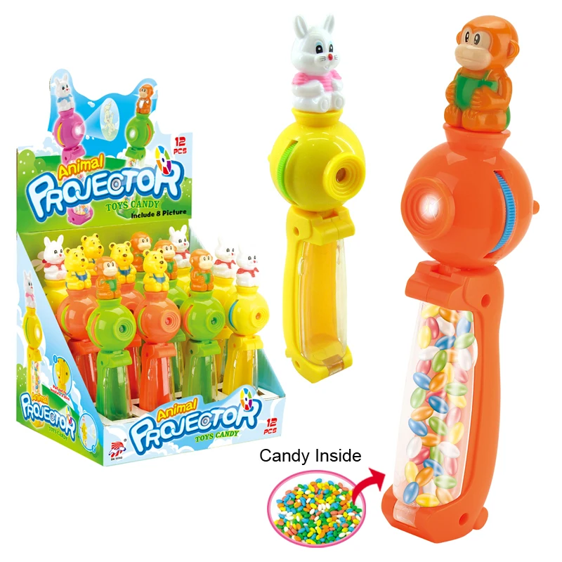 Fruity Flavour and Multi Colored Hard Sweet Candy Rabbit Monkey Bear Animal Projector Toy Candy