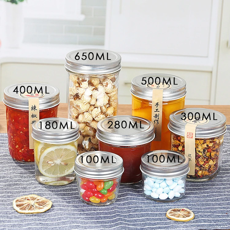 Wide Mouth 100ml 180ml 200ml 280ml 400ml 500ml 650ml Mini Canned Jam Glass Taper Mason Jars 300ml Glass Canning Jars