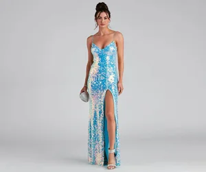 Summer New Beaded Slit Sling Wedding Bridesmaid Dress Women's Evening Dress