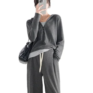 Maternity Casual Sports Suit Fall/winter Hooded Baggy Wide-leg Pants Two-piece