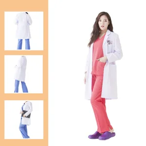 Women's White Lab Coats Polyester and Cotton Fabric Comfortable Professional Laboratory Coats White Gown
