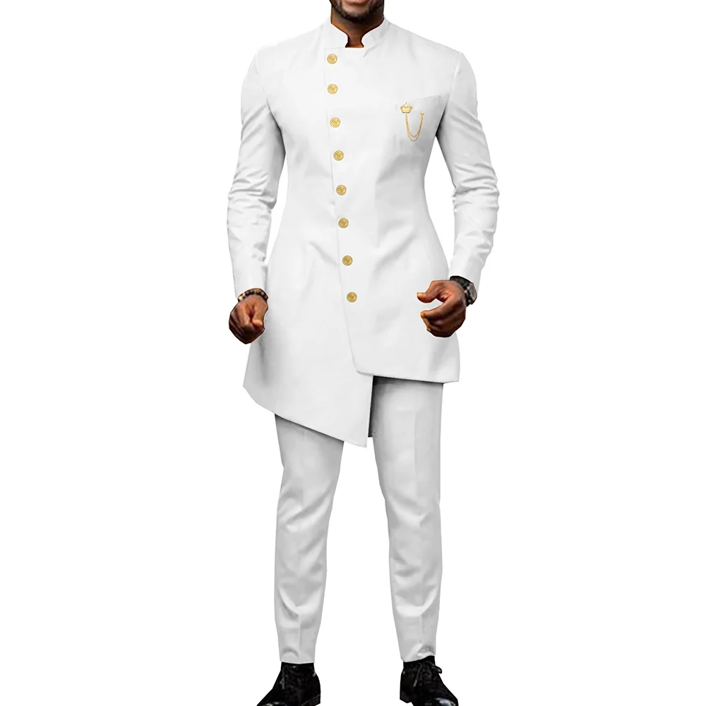 Stylish Stand Color Blue Men Suits Tuxedo Blazer Terno Hombre Elegant Long Jacket Pants aperçu 5