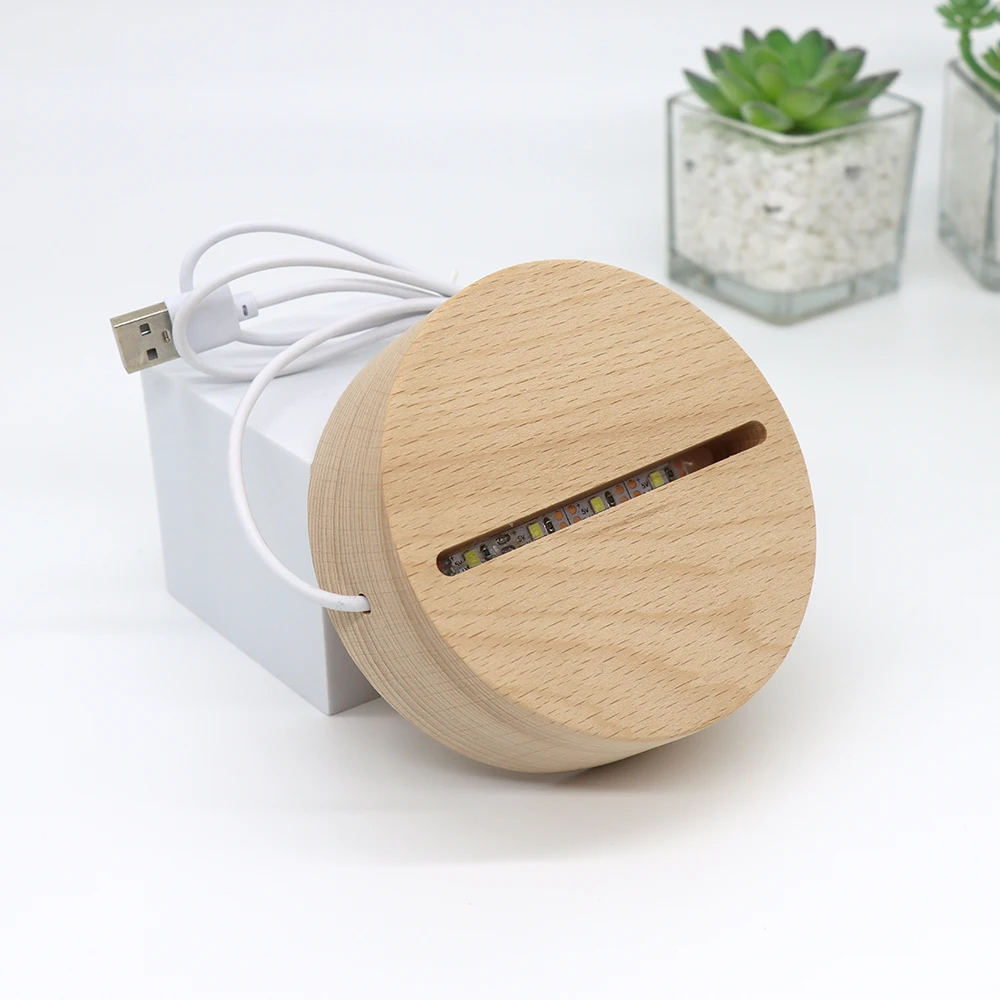 Wholesale Wood Led Night Light Base Wooden 3d Led Lamp Base For 3d