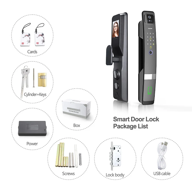 Hr20 3D Facial Recognition  Automatic Tuya App Smart Door Lock with Camera with Anti Pry Functions