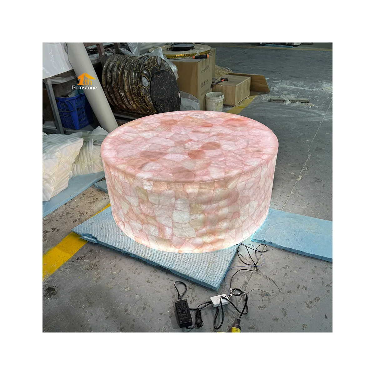 Natural Backlit Rose Quartz Translucent Pink Crystal Stone Illuminated Center Table for Living Room