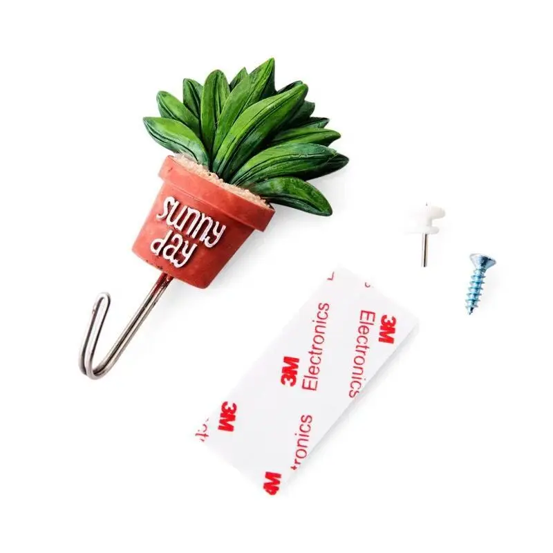 Potted cactus stainless steel hook strong non-stick hook kitchen nail free non-marking door behind the wall small stick hook details