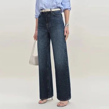 OEM/ODM Custom Women's Jeans Loose Fit Wide-Leg Design for Waist Hips Featuring Embroidery Ripped Made Non-Elastic Denim Fabric
