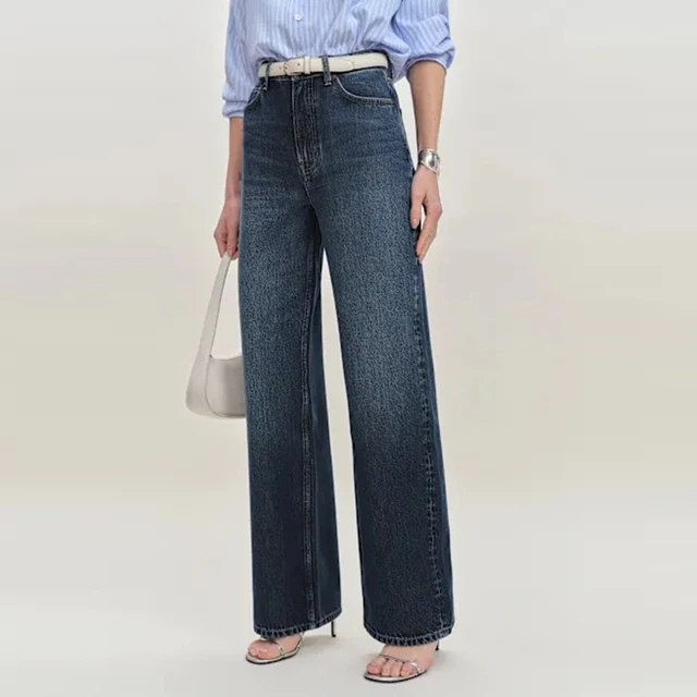 OEM/ODM Custom Women's Jeans Loose Fit Wide-Leg Design for Waist Hips Featuring Embroidery Ripped Made Non-Elastic Denim Fabric