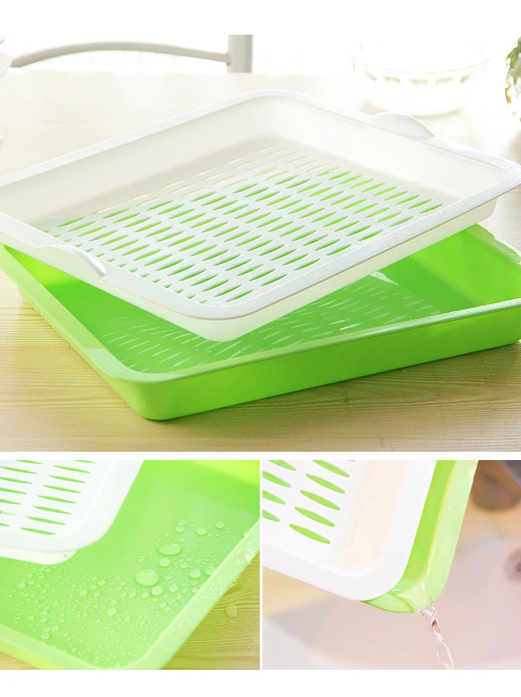 Wholesale Square Double Layer Nursery Tray With Drain Holes Plastic Seed Sprouter Tray Bean Sprouts Seedling Tray factory