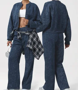 New Arrival Customized Autumn and Winter Casual Outside Sport Jackets Set Irregularly Printed Fashion Flare Pants Set for Women