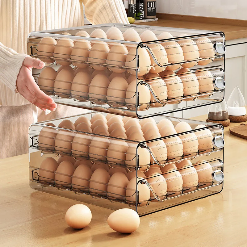 24 griglie in plastica per uova e uova, contenitore portatile per alimenti, in polipropilene, per frigorifero, uova, colore grigio chiaro, 2 pezzi