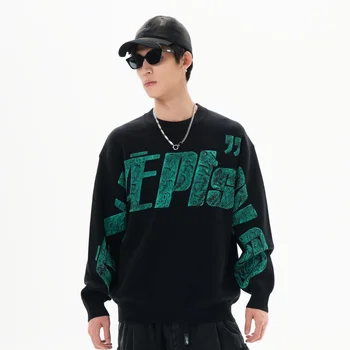 SD 2024 clothing manufacturers customize men sweater Jacquard Pattern knitwear pullover crew neck custom knit sweater streetwear