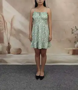 Women's Casual Green Dress Bulk Bales Floral Pattern Knee-Length Summer Natural ODM