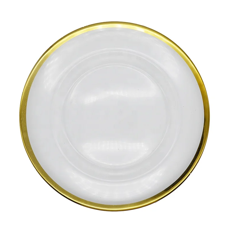Dinner Plate Chargers with Gold Rim Round Glass Plate  for Restaurant