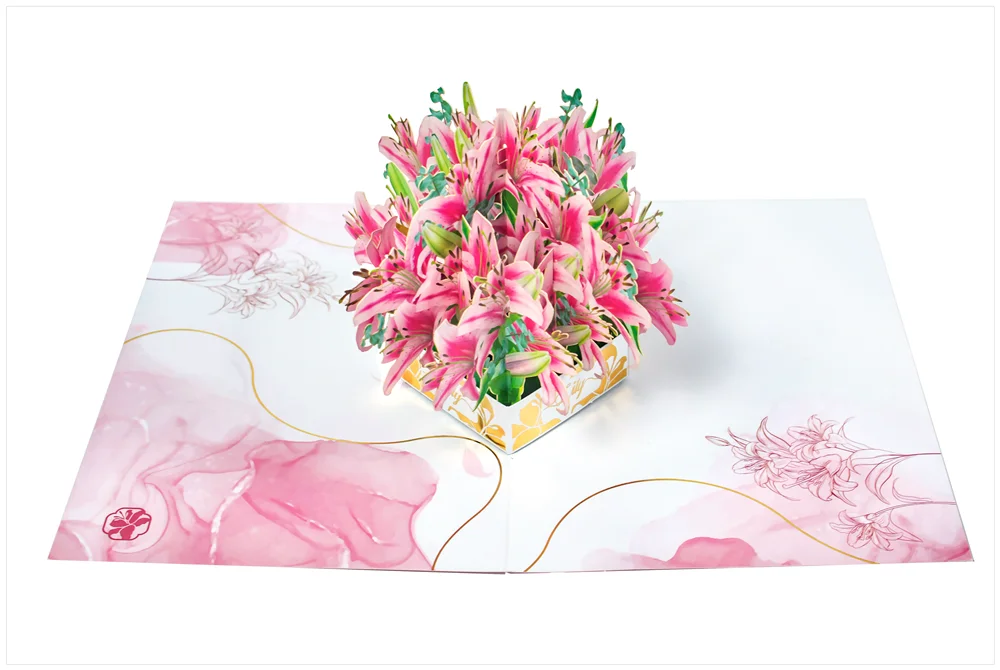 Wholesale A4 Size 3d Lily Pop Up Flower Greeting Card With Envelope 