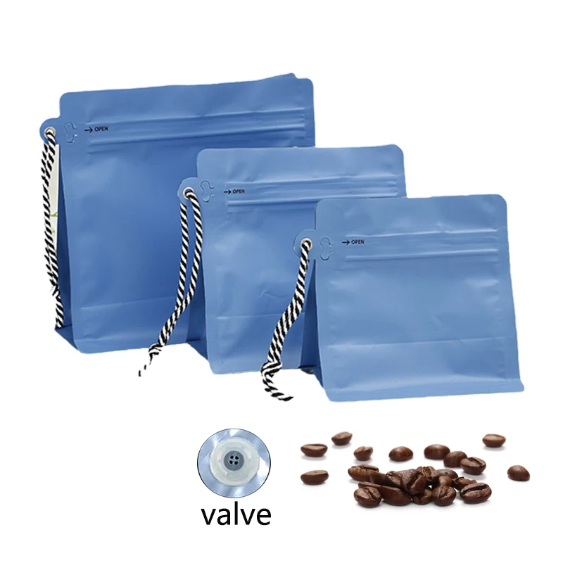 Cheap Custom Matte Eight Side Seal Square Coffee Bag With Lanyard and Air Valve Moisture-proof 125g 250g 500g Coffee Bag