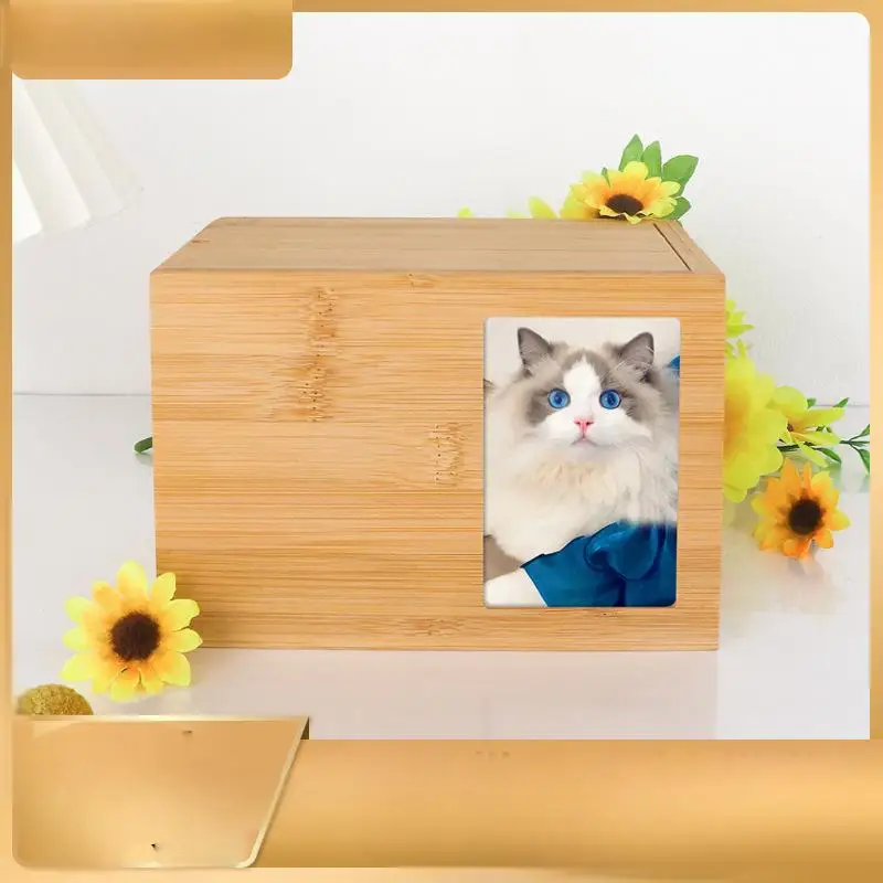 批发定制现代中密度纤维板猫狗骨灰盒手工宠物火葬棺材手工图案葬礼纪念供应