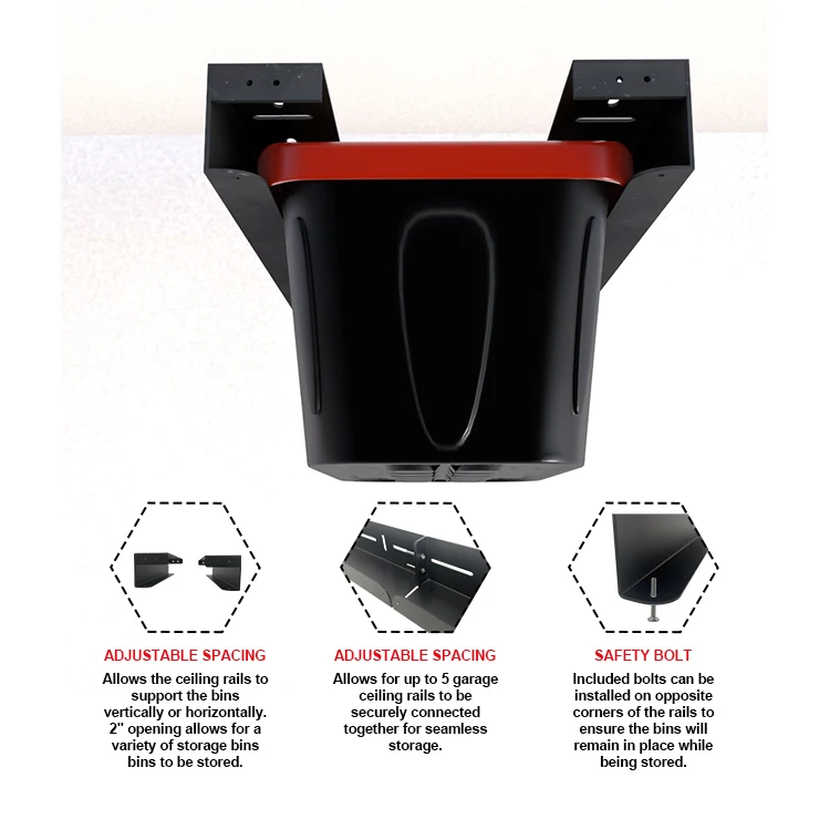 JH-Mech Ceiling Container Bin Rack Space Efficient Adjustable Width Black Metal Ceiling Storage Racks for Garage or Shed