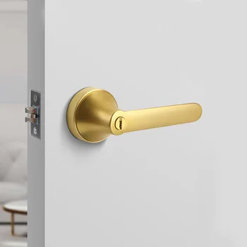 Modern Heavy-Duty Stainless Steel Lever Lock Door Handle with Satin Finish Key New Zinc Alloy Bedroom Room Door Lock Office Use