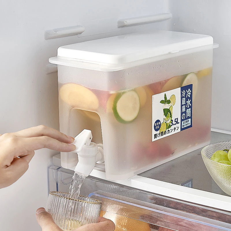 冷蔵庫4L折りたたみ式蓋付きプラスチック冷水ジュース牛乳保存ケトル氷 