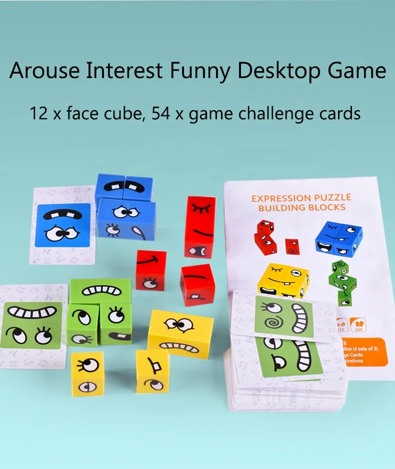 Face Expressions Matching Block Puzzles Building Cubes Toy Borad Games Puzzle Cute Montessori Educational Cube Toys for Kids