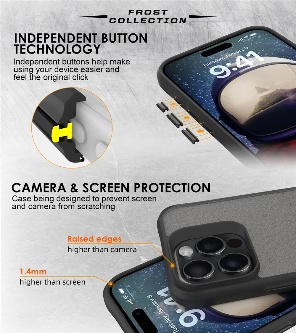 product laudtec luxury anti fingerprint matte tpupc hard cover soft shockproof cell phone case for iphone 15 pro max for iphone 17 air-7