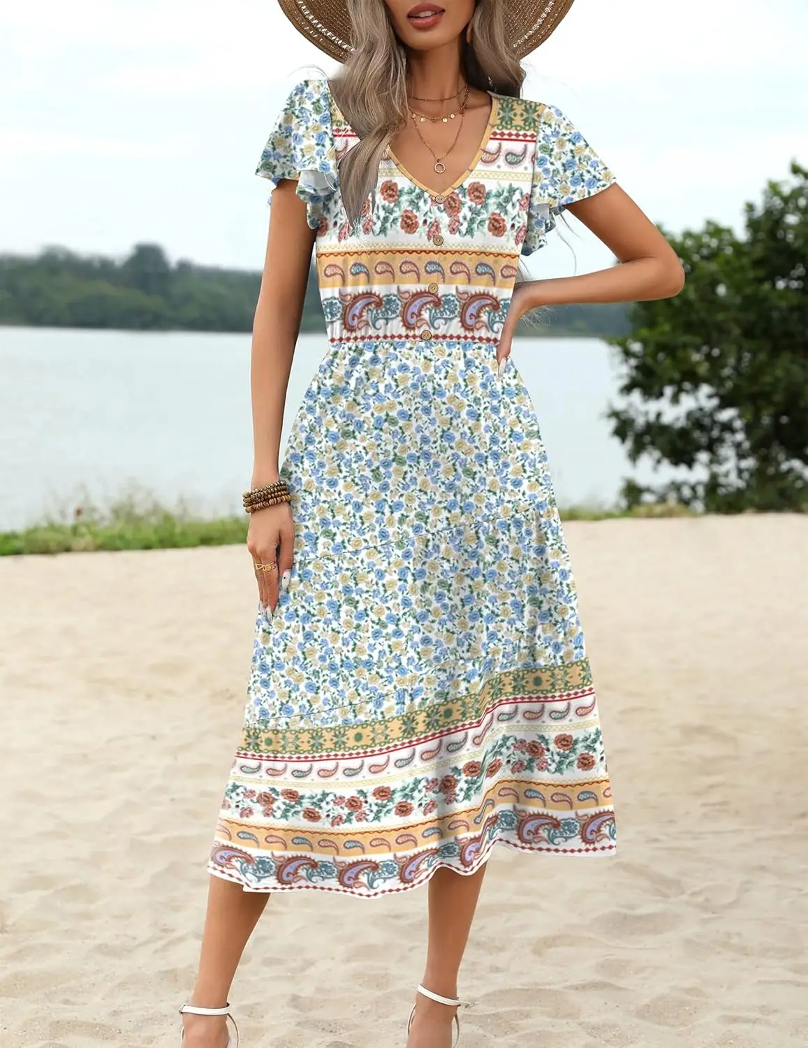 Casual Floral Print Maxi Summer Dress for Women with Pockets