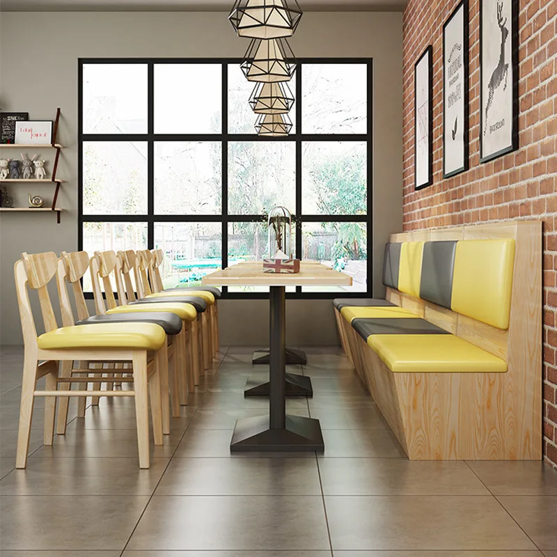 Hot Sale Modern Solid Wood Commercial Furniture Use Coffee Shop Sofa Booth Seating Fast Food Dining Restaurant Table School