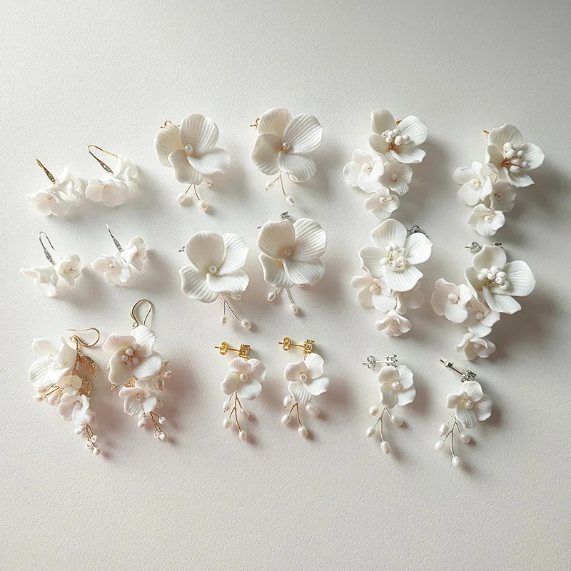 Mixed Styles Handmade Ceramic Flower Bridal Earring Wedding Pearl Earrings Fashion Women aperçu 2