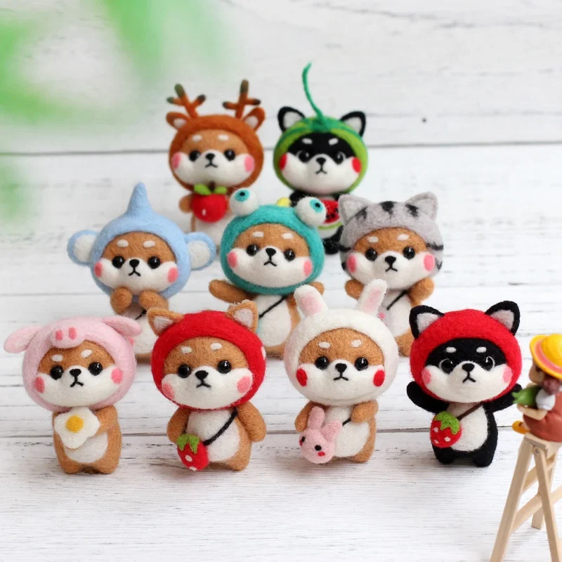 Animal Wool Needle Felt Handwork Craft Supplies Shiba Inu Doll Toy DIY Wool Needle Felting Kit for Beginners
