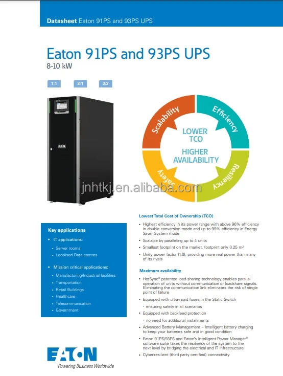 91ps Remote Command Eaton UPS 91PS-30-0-MBS-C Three-input Single-output 30KVA/30KW Tower ...