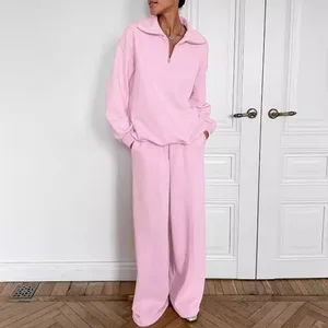 Fashion Autumn Winter Long Sleeve Zipper Lapel Sweatshirts Two Piece Set Solid Sweatpants Sets Women Casual Sport 2 Piece Set