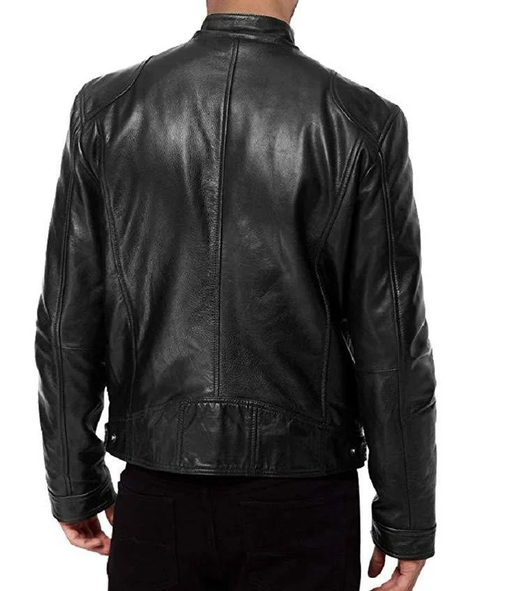 2024 PU Leather Zipper Men Spring Autumn Coat Men's Fashion Stand Collar Slim Casual Tops Jacket_voghion.com