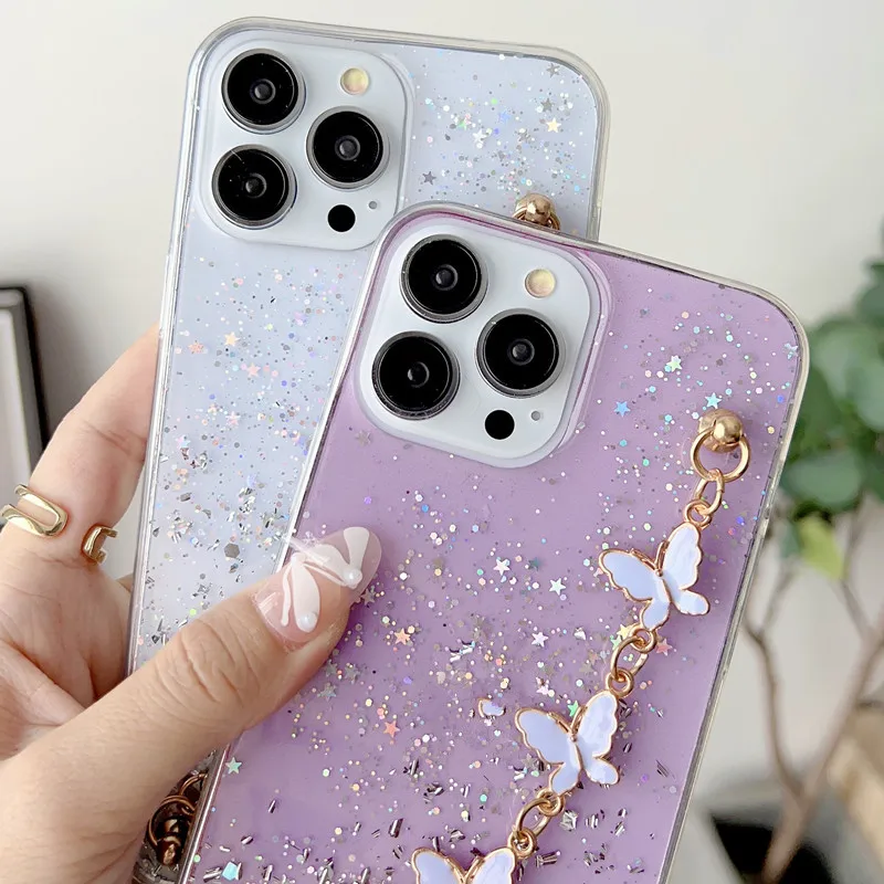 Quicksand Mobile Phone Case Gradient With Chain Mobile Phone Case Suitable for iPhone 16 15 14 13 12