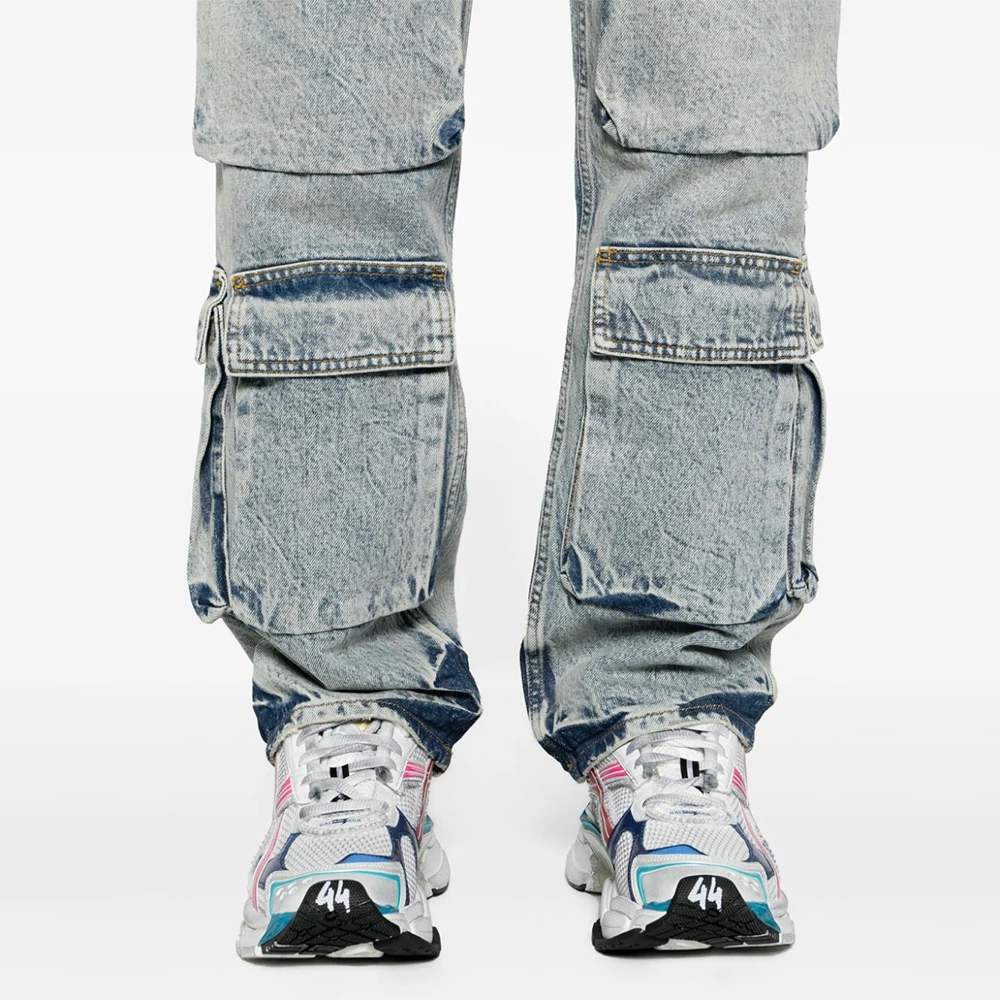 Men Manufacturer High Street Vintage Denim Baggy Distressed Washed Flat Pockets Cargo Jeans Pants