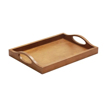 Simple rectangular wooden tray Tabletop Storage Organizer Wood Serving Tray Bread Fruit Tray with handle