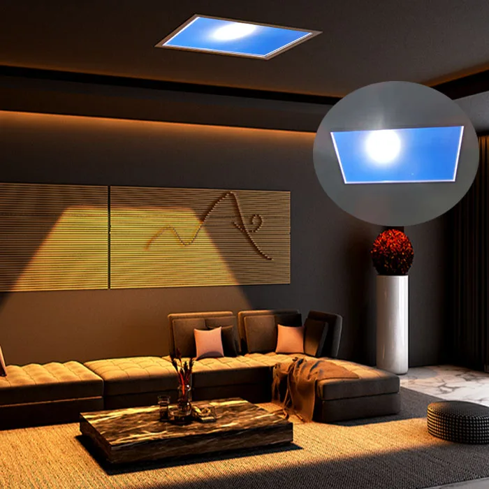App Controlled Skylight Light Panel Simulating Natural Daylight for Indoor Use in Hotel Office Restaurant
