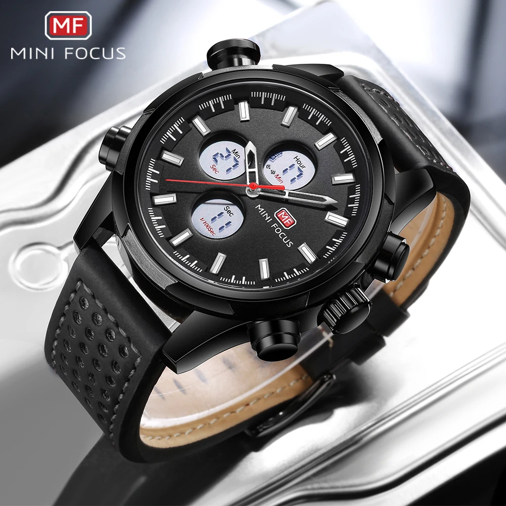 2021 New Mini Focus MF0066G Unique Design 3 ATM Water Resist  Quartz or Electronic Movement Digital Sports Mens Quartz Watches