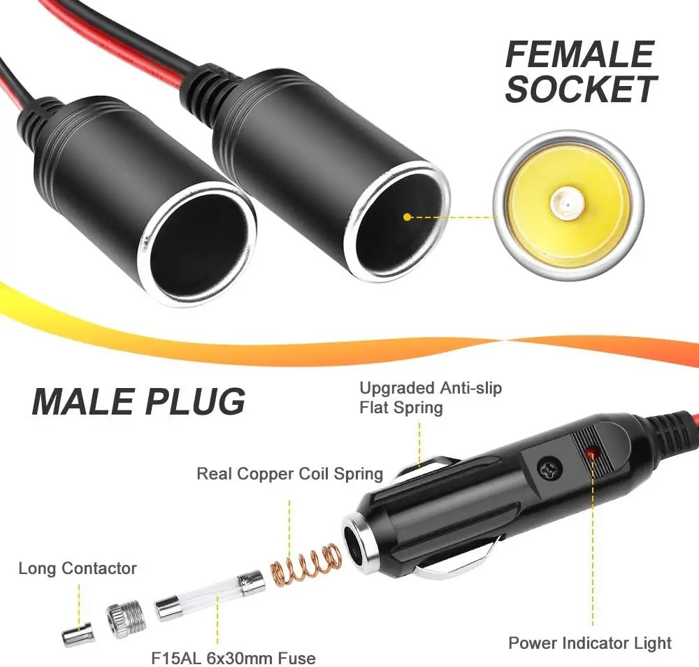 12v Fused Cigarette Lighter Male Plug With Leads & Led Light,16awg Car  Replacement Cigarette Lighter Plug Adapter Extension Cab - Buy 12v Fused  Cigarette Lighter Male Plug,Cigarette Lighter Plug Adapter,Cigarette  Lighter Socket