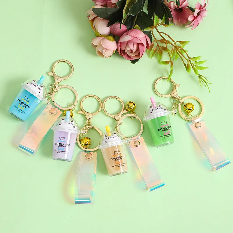 BSBH Kawaii DIY Liquid Oil Water Keychain Wholesale Milk Bottle Boba Keychain